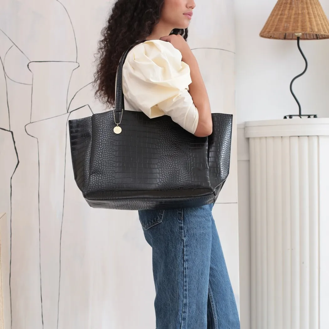 Large Tote (Black Croc Effect)