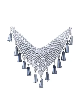 Luxurious Design Shiny Silver Beaded Neckline