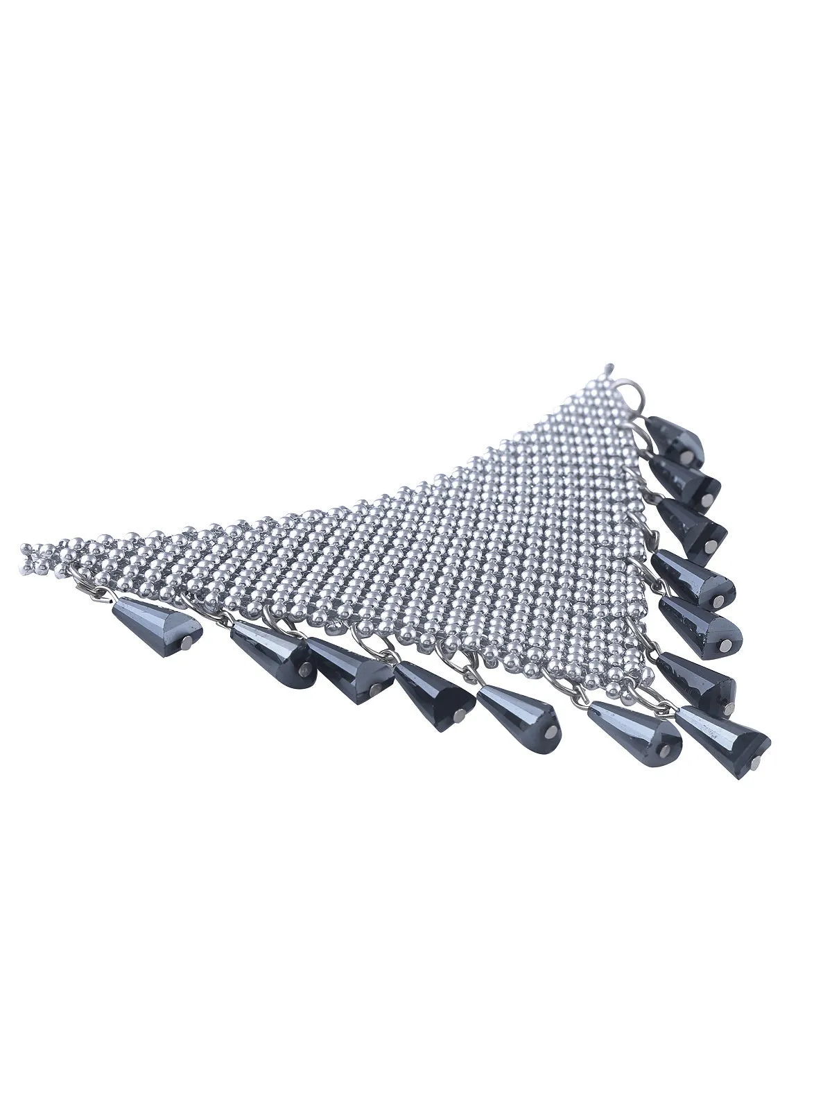 Luxurious Design Shiny Silver Beaded Neckline