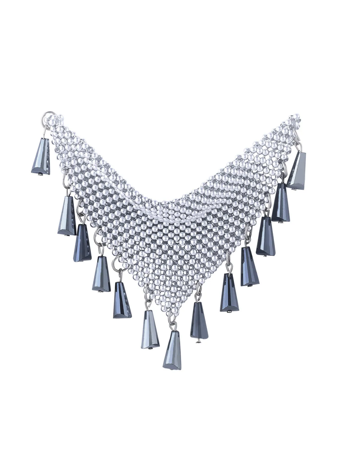Luxurious Design Shiny Silver Beaded Neckline
