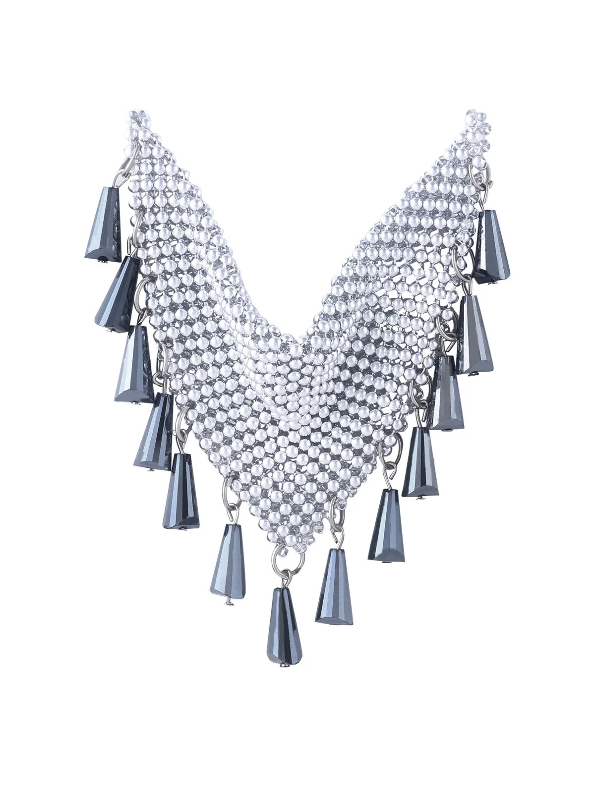 Luxurious Design Shiny Silver Beaded Neckline