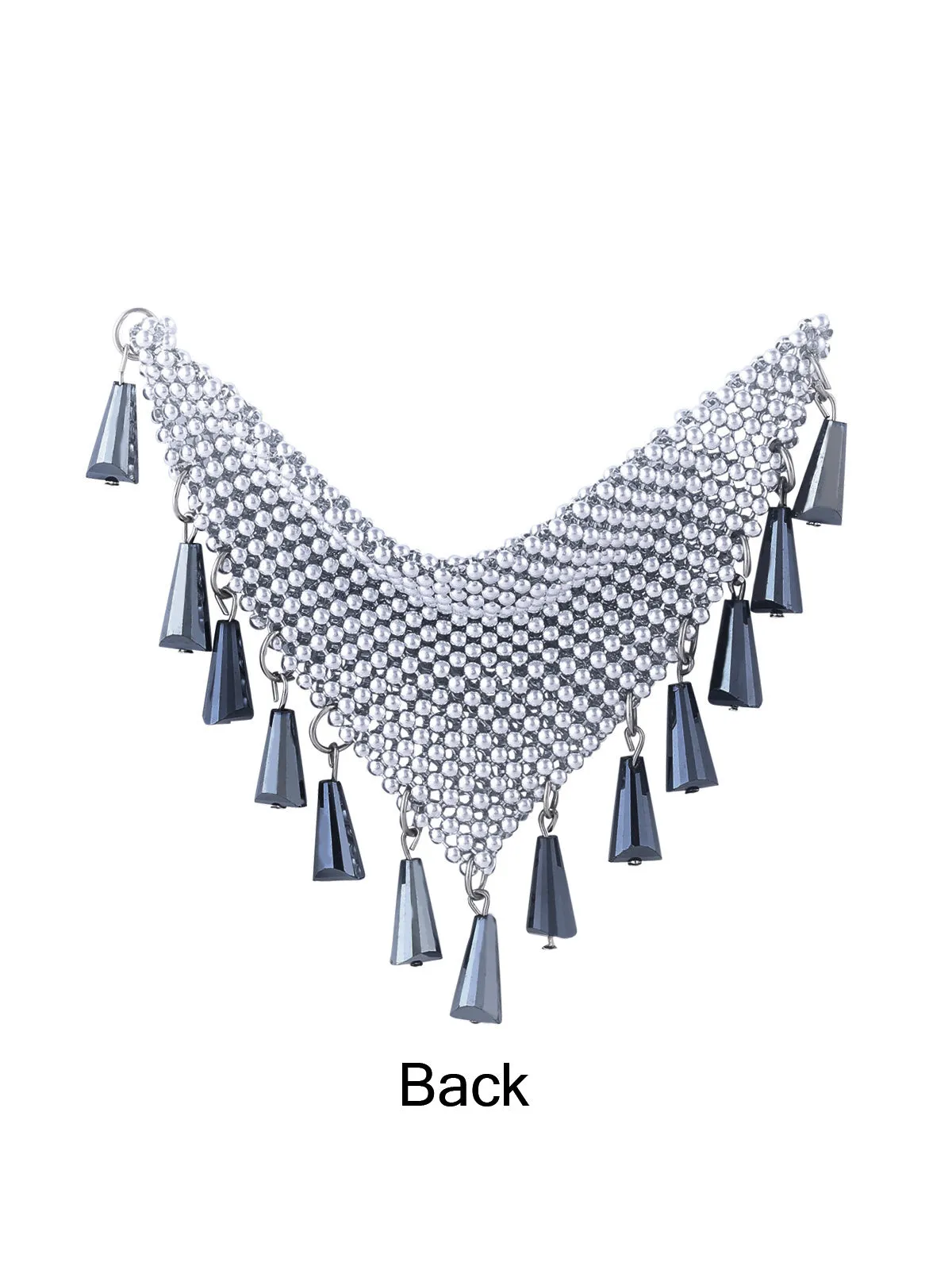 Luxurious Design Shiny Silver Beaded Neckline