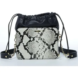 Patricia Leather Bucket Bag in Black Snakeskin Design