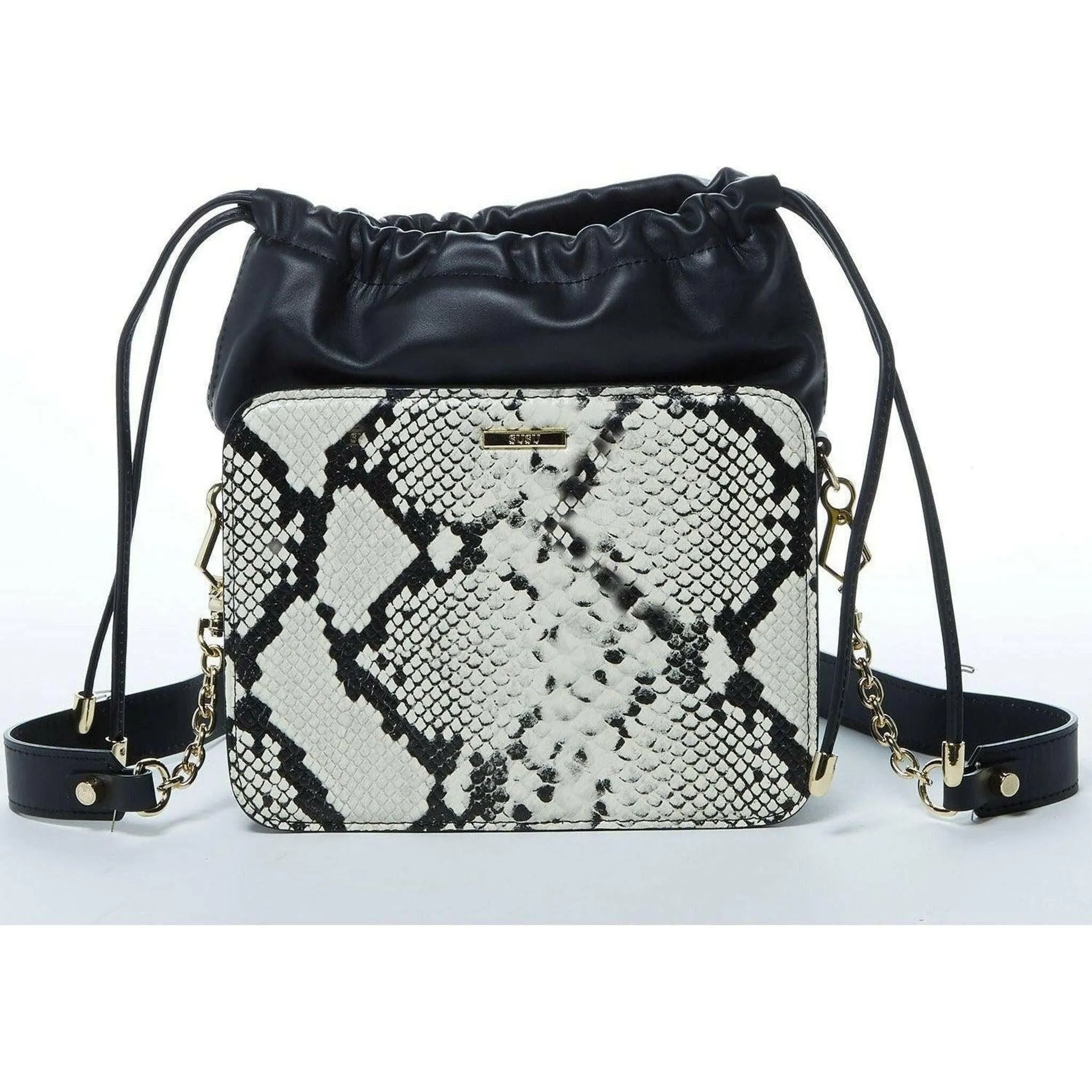 Patricia Leather Bucket Bag in Black Snakeskin Design