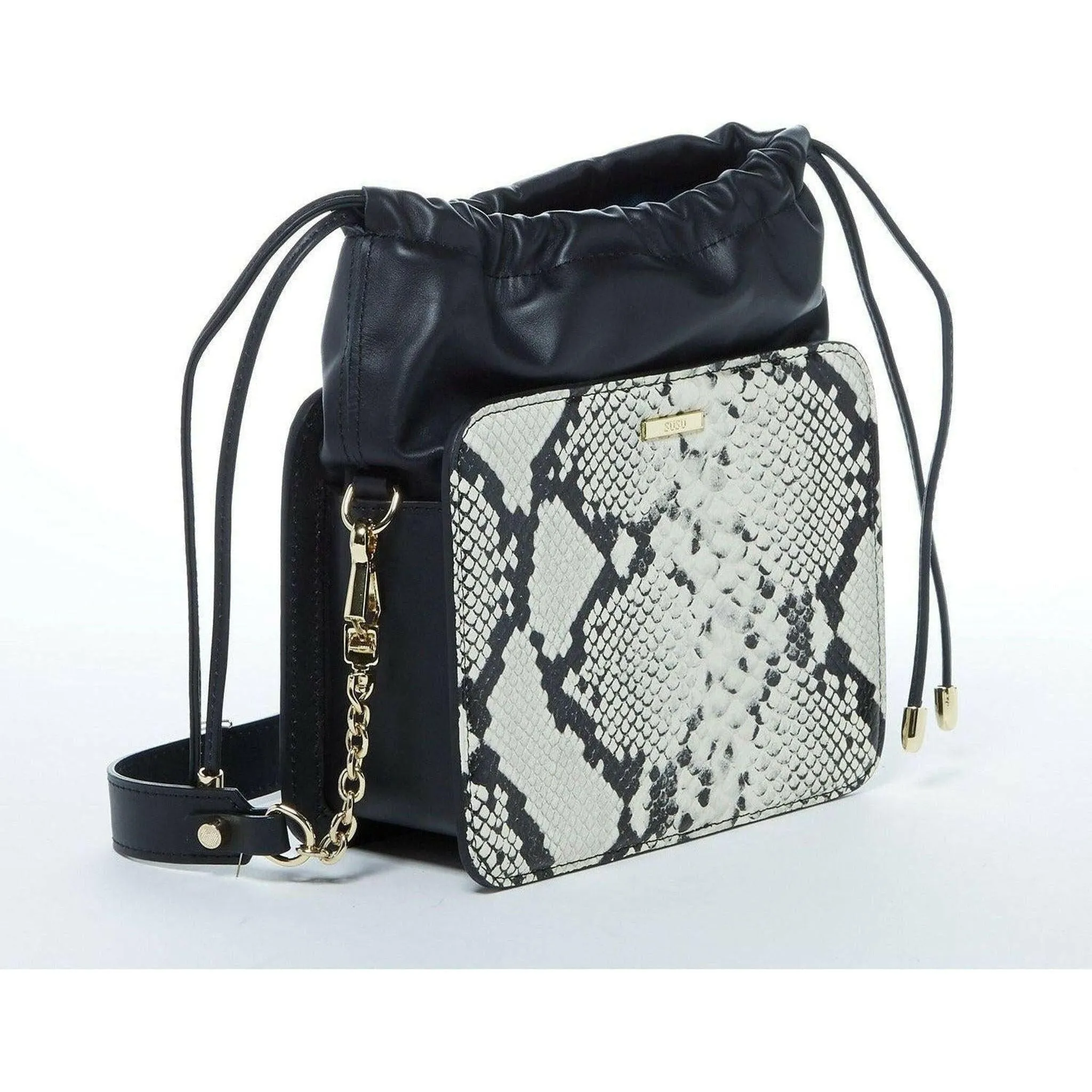 Patricia Leather Bucket Bag in Black Snakeskin Design