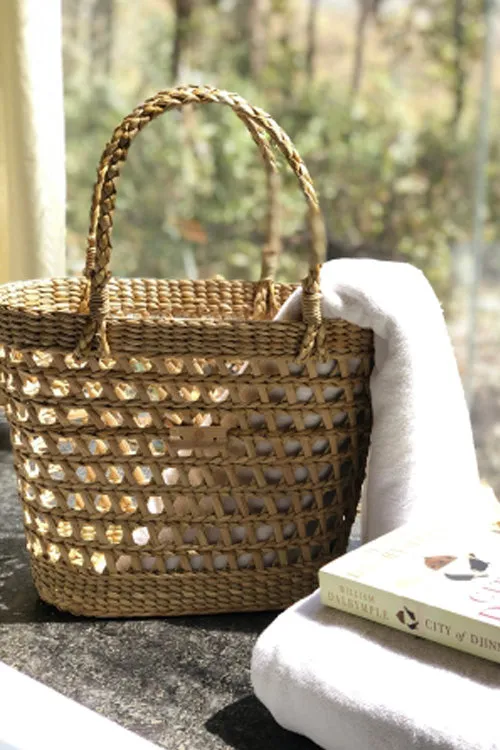 Pine Cone Handcrafted Reed Brunch Tote