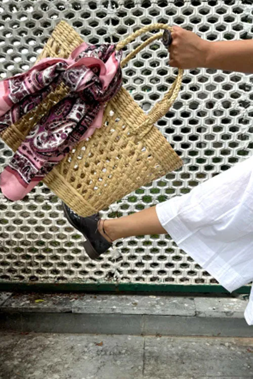 Pine Cone Handcrafted Reed Brunch Tote