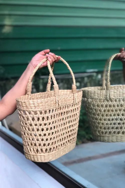 Pine Cone Handcrafted Reed Brunch Tote