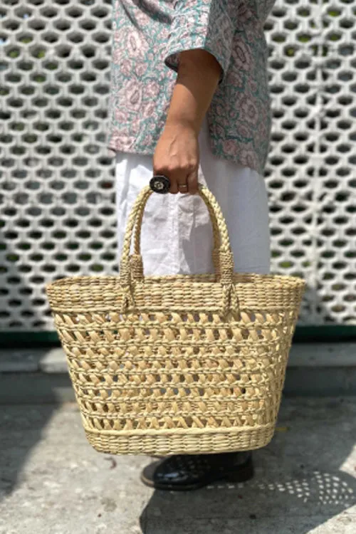Pine Cone Handcrafted Reed Brunch Tote