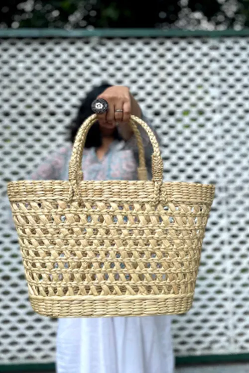 Pine Cone Handcrafted Reed Brunch Tote