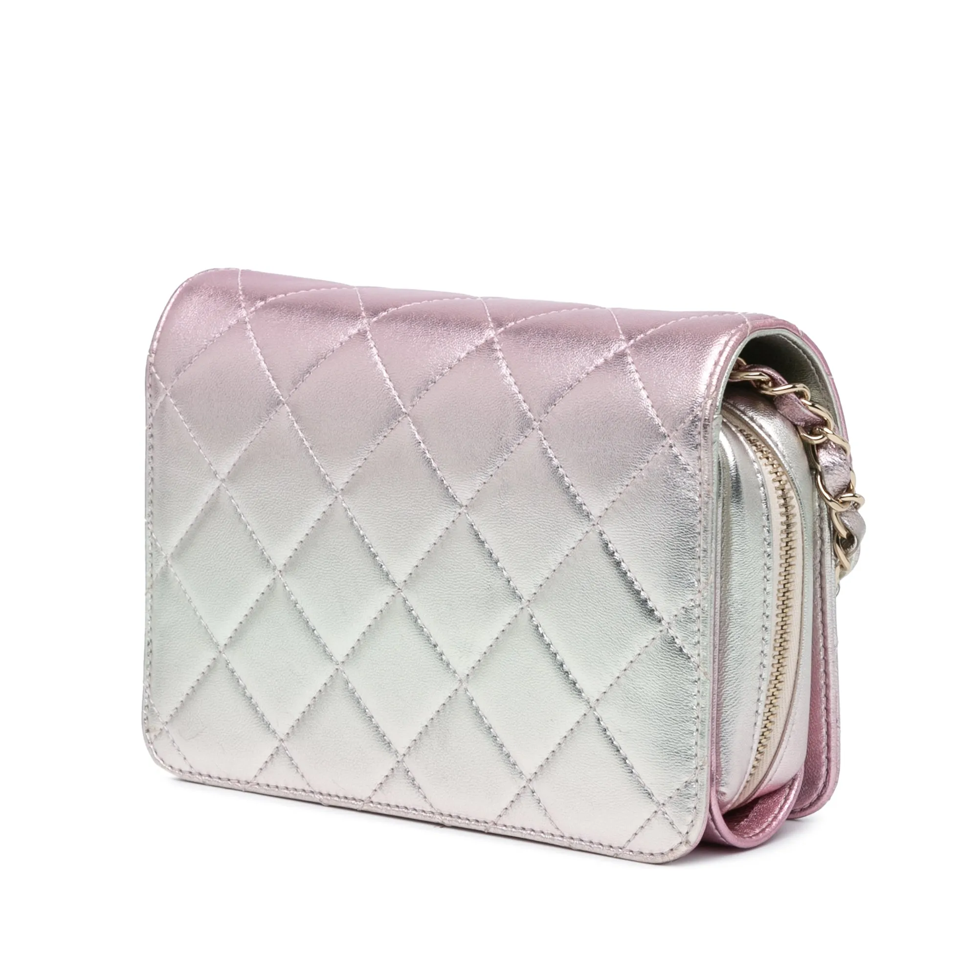 Pink Chanel Mini Metallic Lambskin Like a Wallet Flap Bag
