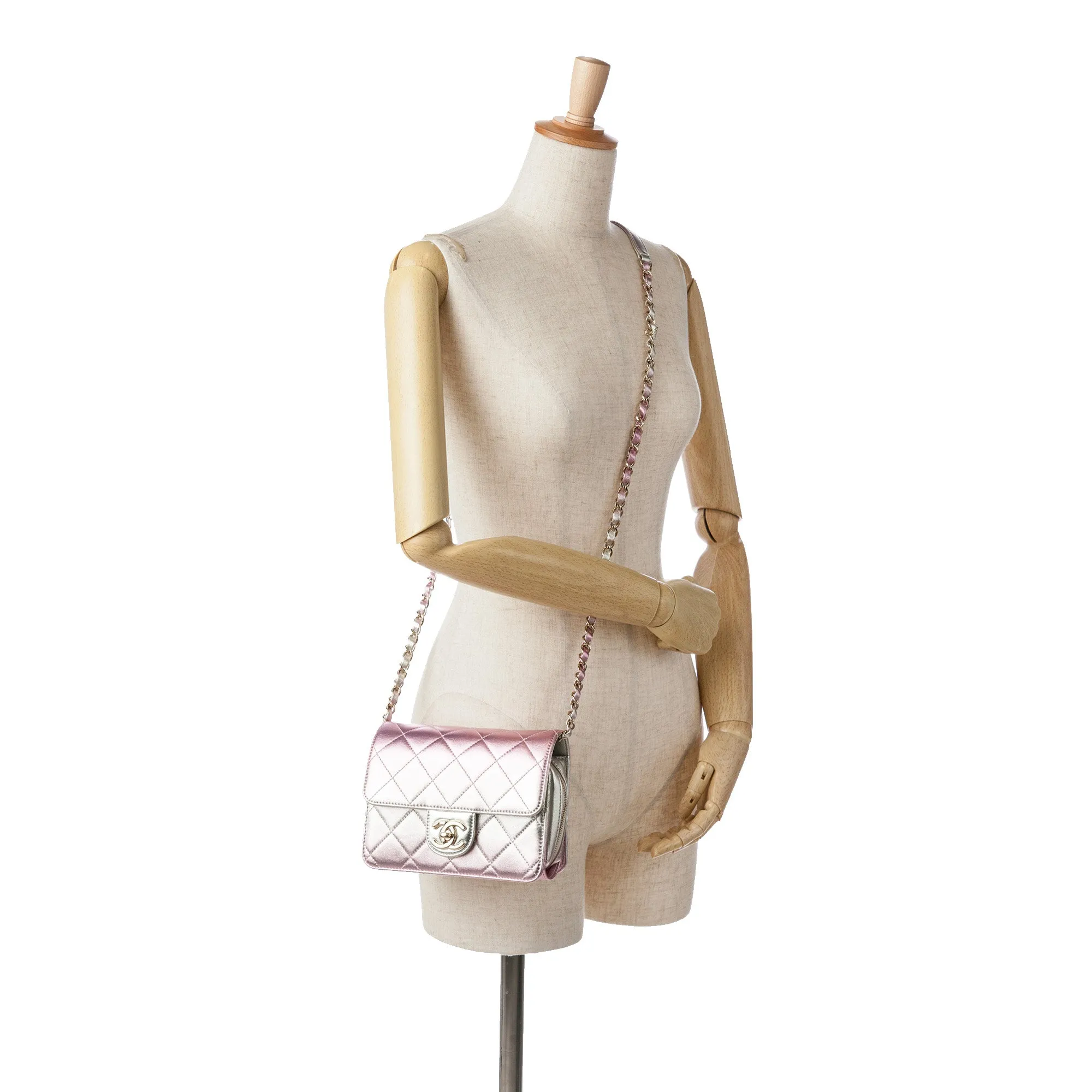 Pink Chanel Mini Metallic Lambskin Like a Wallet Flap Bag