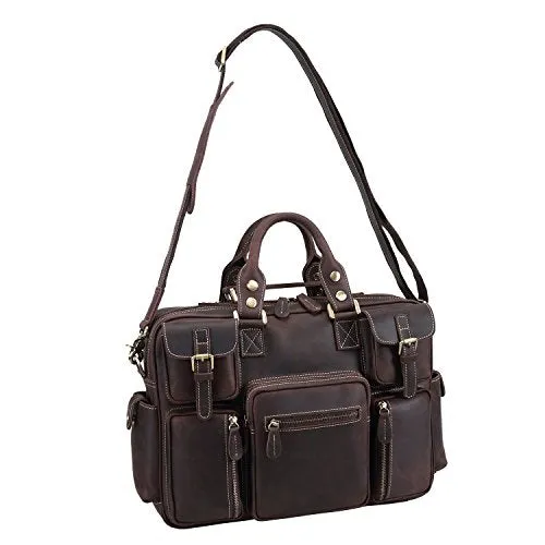 Polare Men'S Vintage Full Grain Leather Messenger Bag Business Case Computer Briefcase
