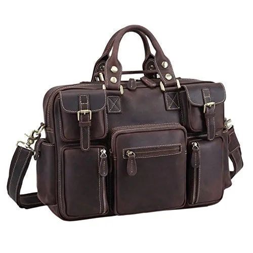 Polare Men'S Vintage Full Grain Leather Messenger Bag Business Case Computer Briefcase