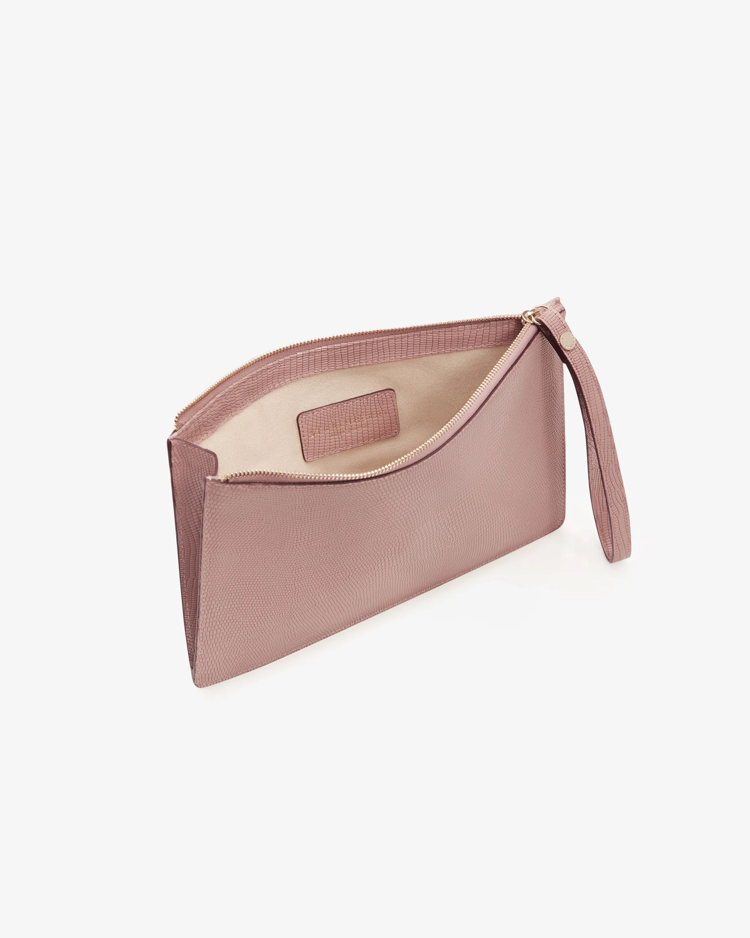 Pouch on a chain - Lizard-Embossed Leather Blush Rose