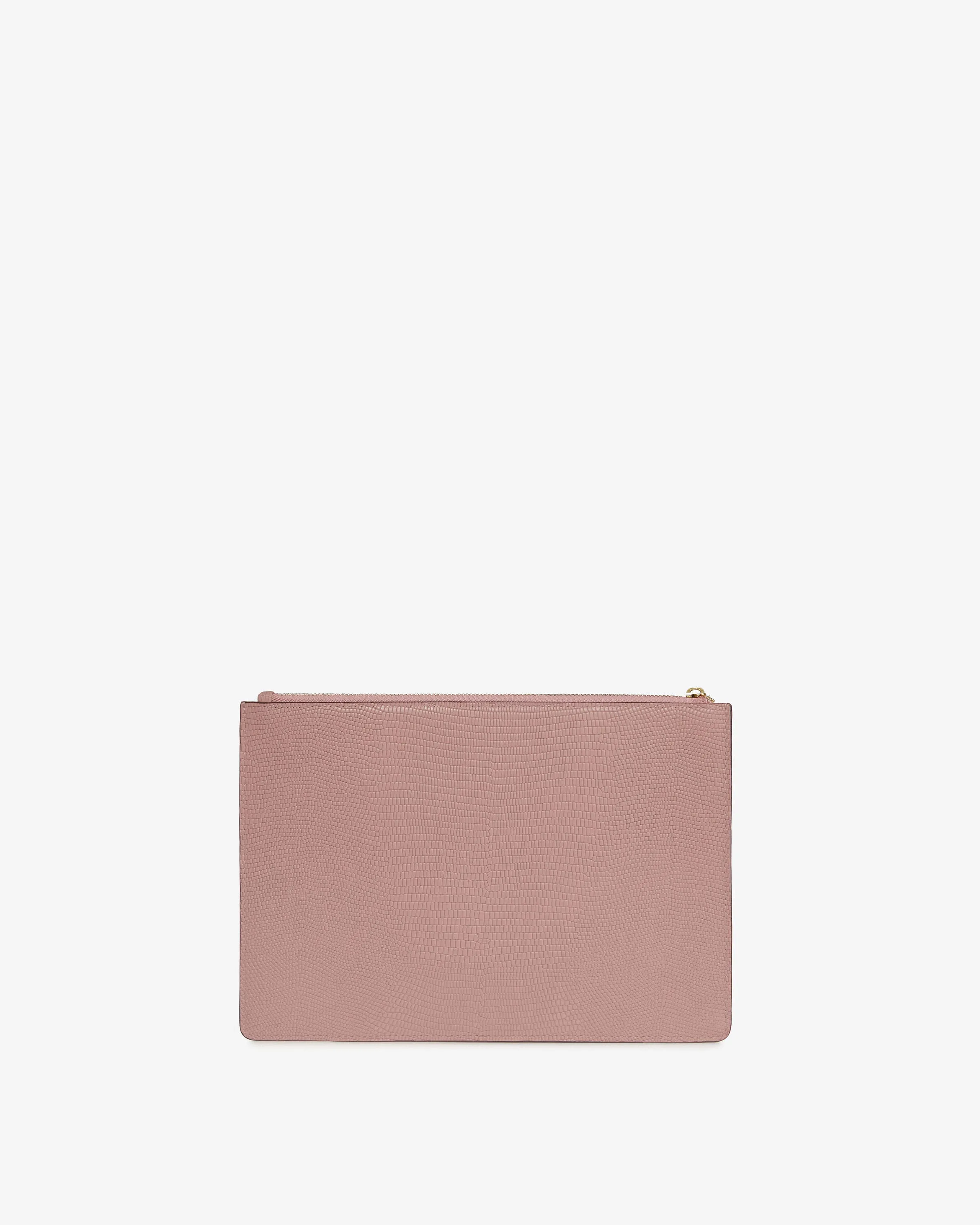 Pouch on a chain - Lizard-Embossed Leather Blush Rose