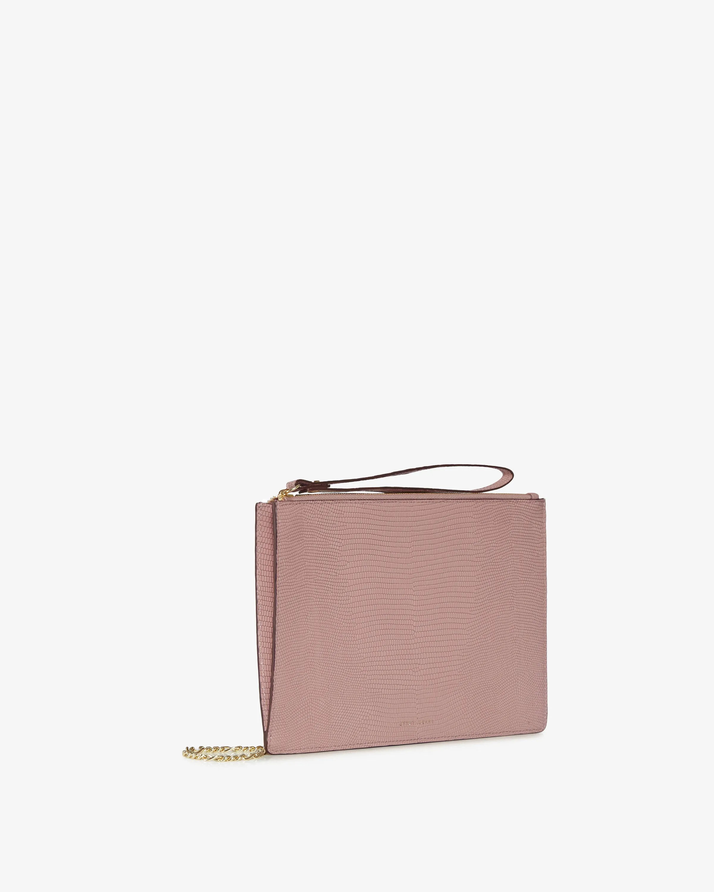 Pouch on a chain - Lizard-Embossed Leather Blush Rose
