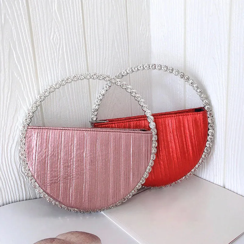 Rhinestone Embellished Circular Handle Evening Bags