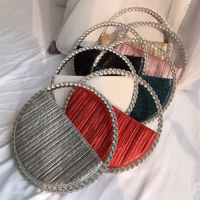 Rhinestone Embellished Circular Handle Evening Bags