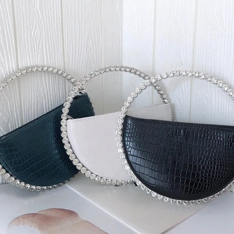 Rhinestone Embellished Circular Handle Evening Bags