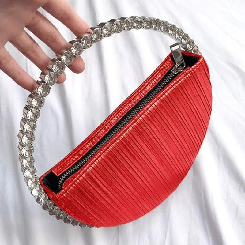 Rhinestone Embellished Circular Handle Evening Bags