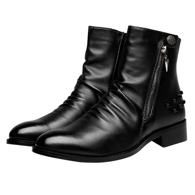 Rivet Men's Shoes Warm Pointed Toe Leather High-top Boots | Brodtica.com
