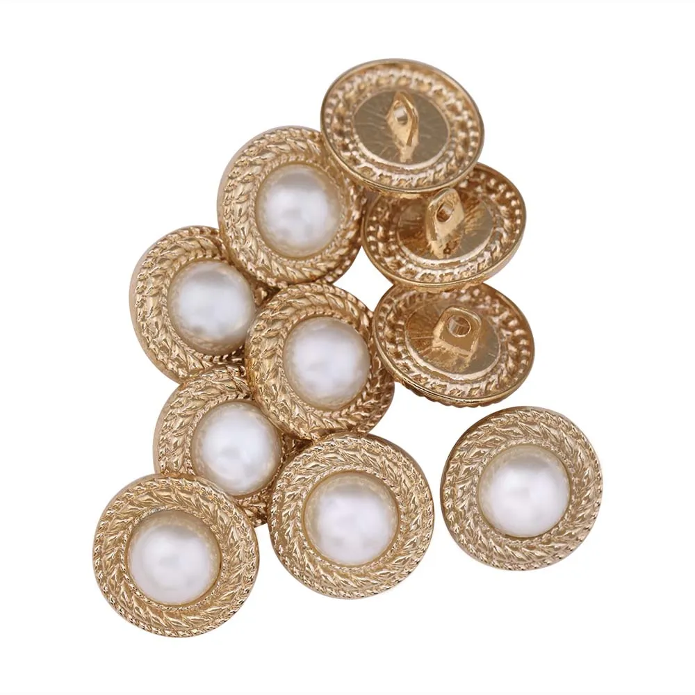 Round Shape Decorative Rim Shiny Gold Metal Pearl Buttons