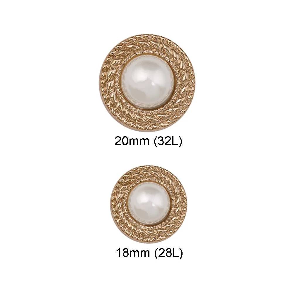 Round Shape Decorative Rim Shiny Gold Metal Pearl Buttons
