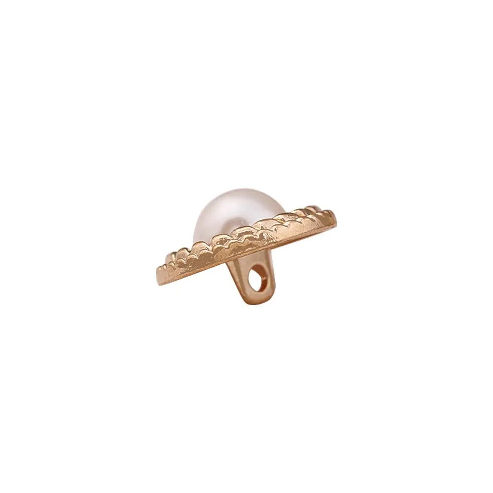 Round Shape Decorative Rim Shiny Gold Metal Pearl Buttons