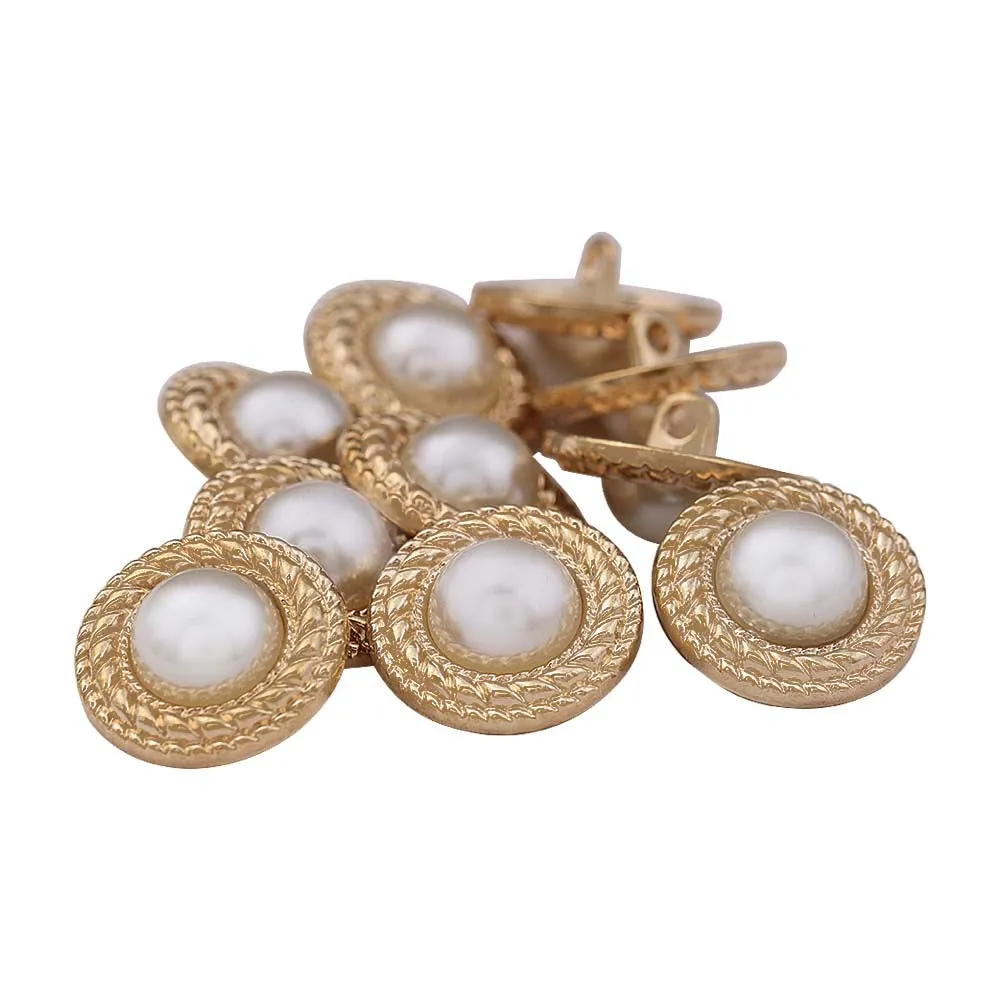 Round Shape Decorative Rim Shiny Gold Metal Pearl Buttons