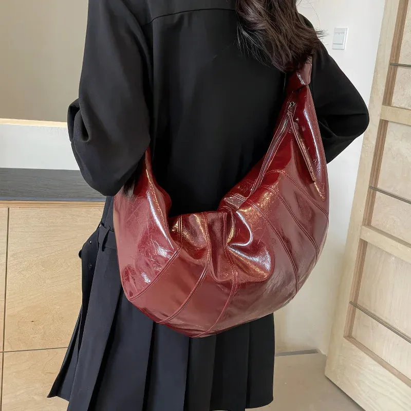 Simple large capacity PU shoulder bag