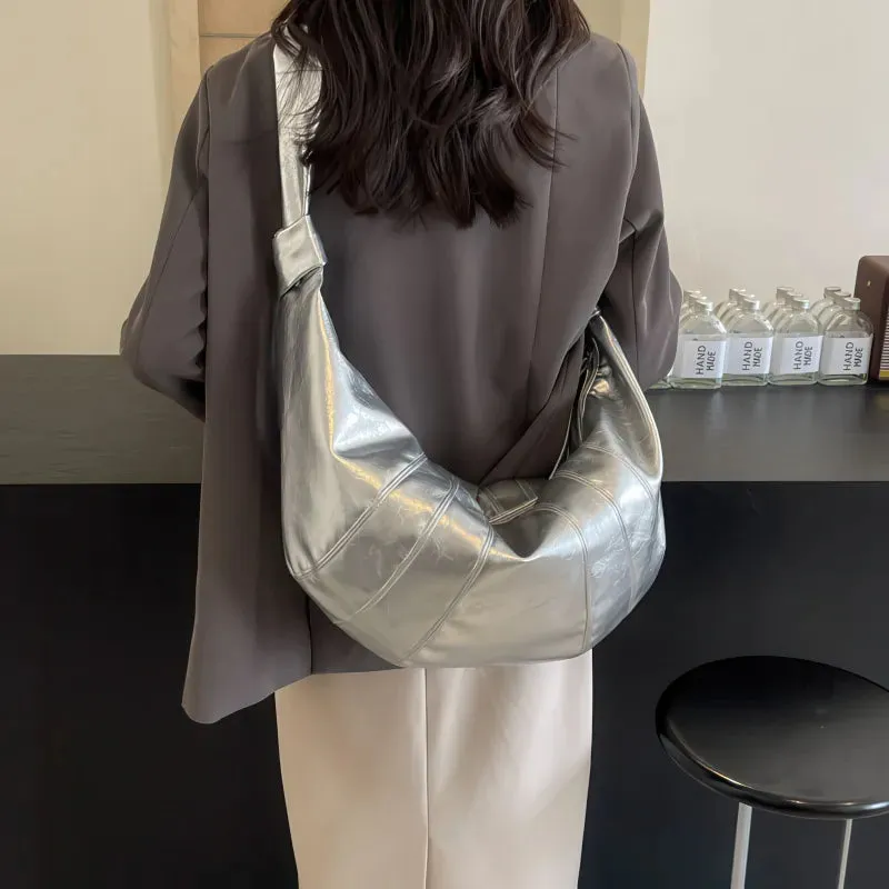 Simple large capacity PU shoulder bag