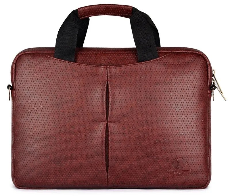 Slim Vegan Leather Laptop Messenger Bag | 14 Inch | Brown Black