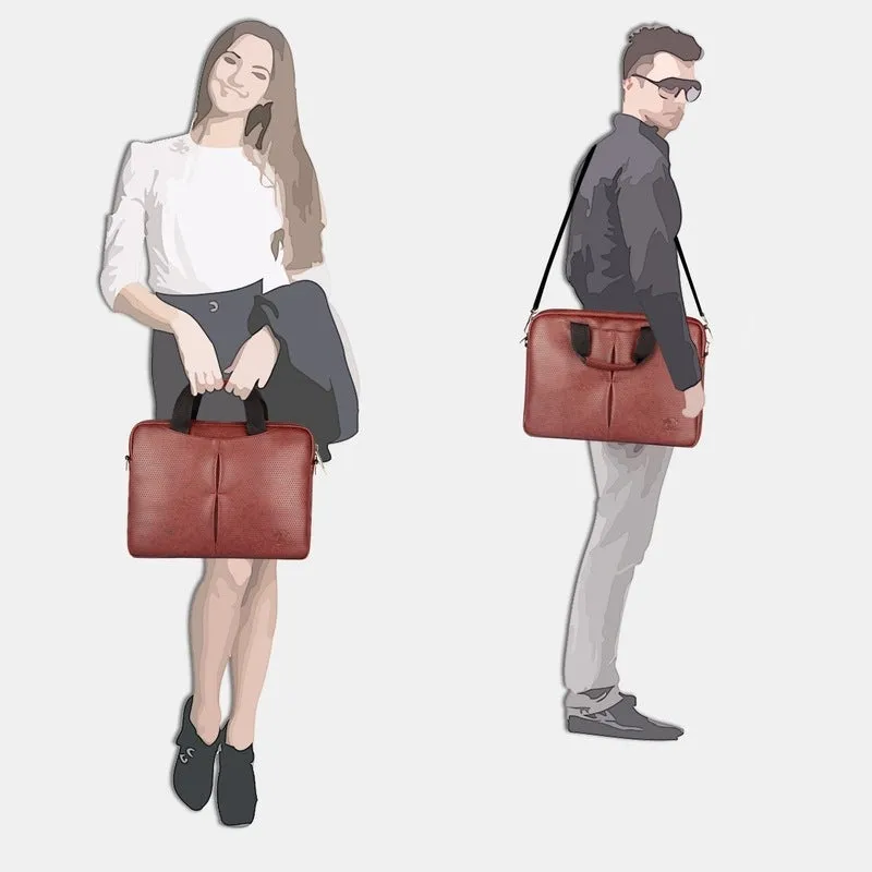 Slim Vegan Leather Laptop Messenger Bag | 14 Inch | Brown Black