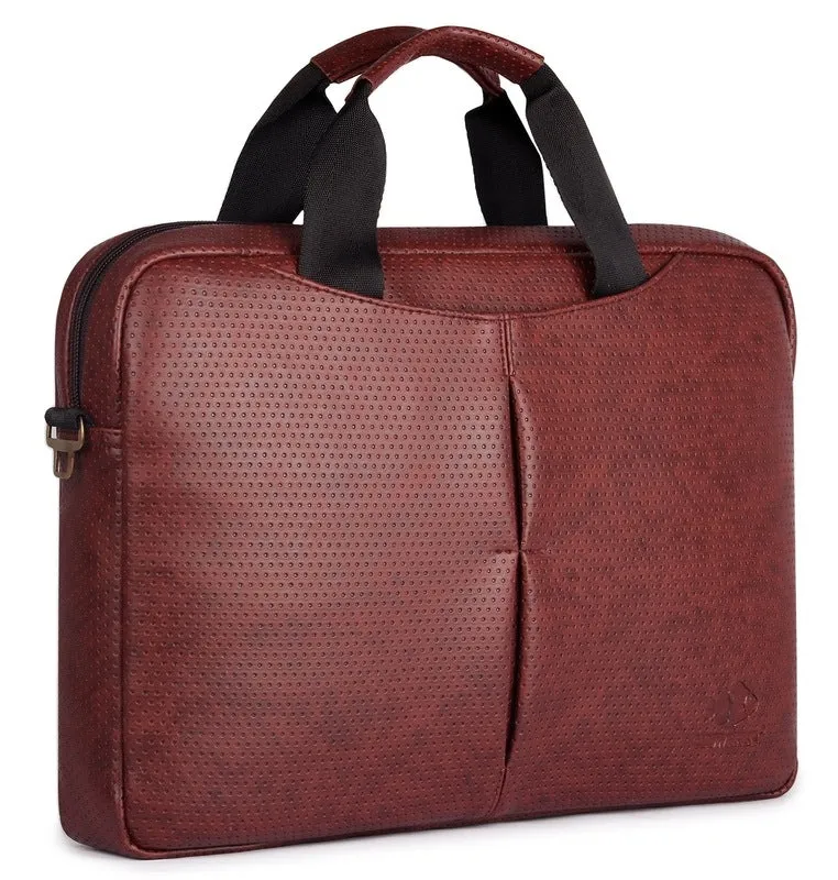 Slim Vegan Leather Laptop Messenger Bag | 14 Inch | Brown Black