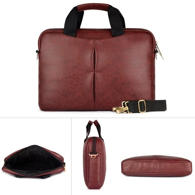 Slim Vegan Leather Laptop Messenger Bag | 14 Inch | Brown Black