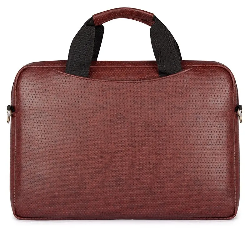 Slim Vegan Leather Laptop Messenger Bag | 14 Inch | Brown Black