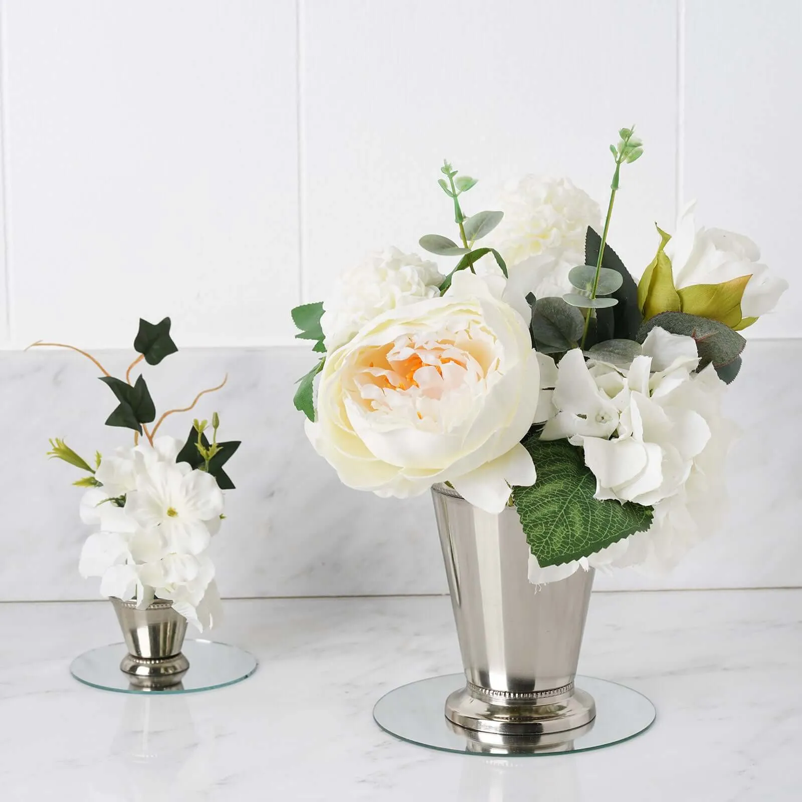 Small Silver Metal Beaded Rim Mint Julep Cups, Party Favor Jars 2"