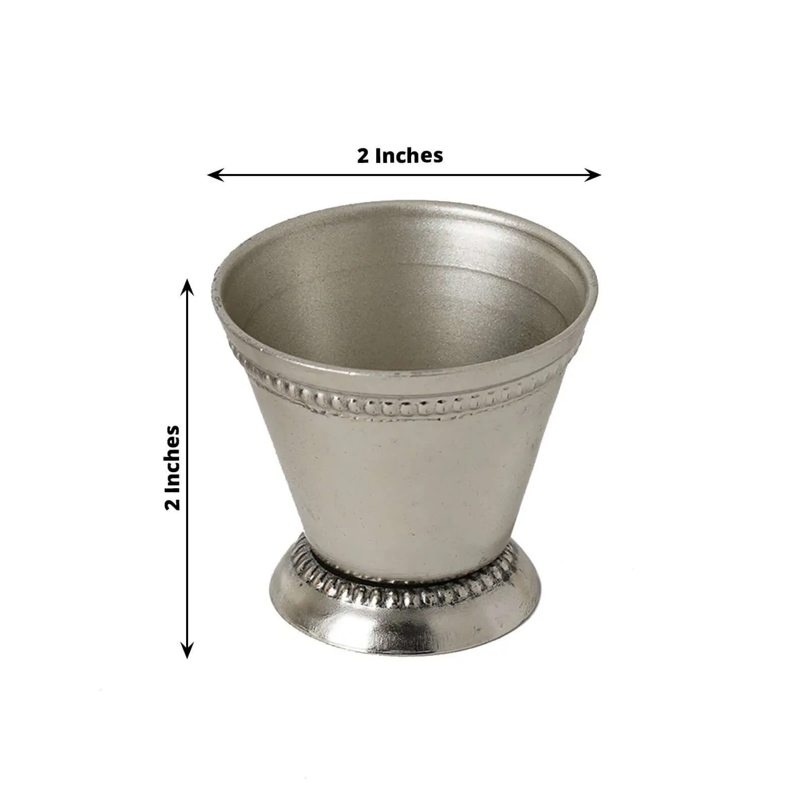 Small Silver Metal Beaded Rim Mint Julep Cups, Party Favor Jars 2"