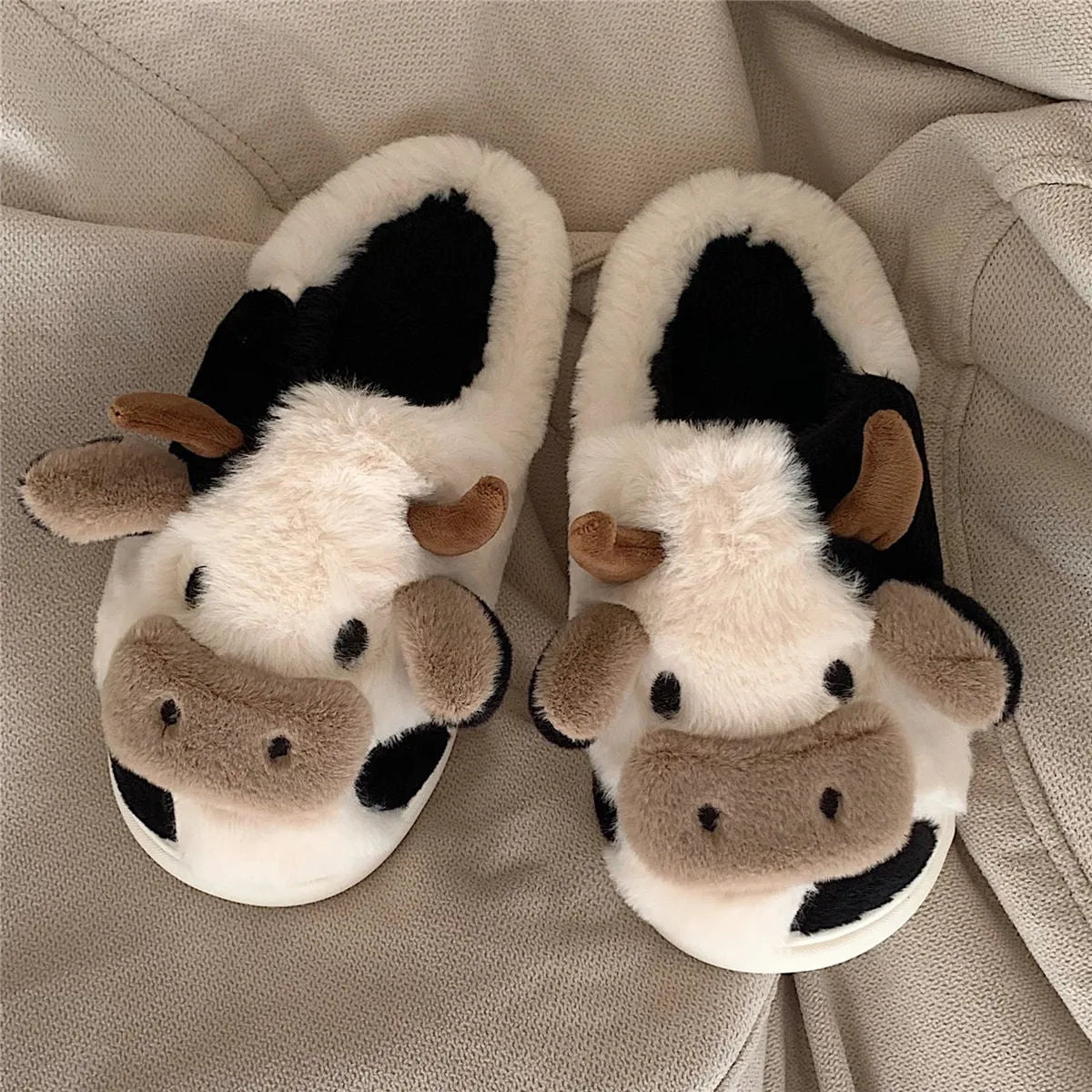 Soft and Comfy Cow House Slippers - Fluffy Cozy and Adorable Cow Print | Brodtica.com