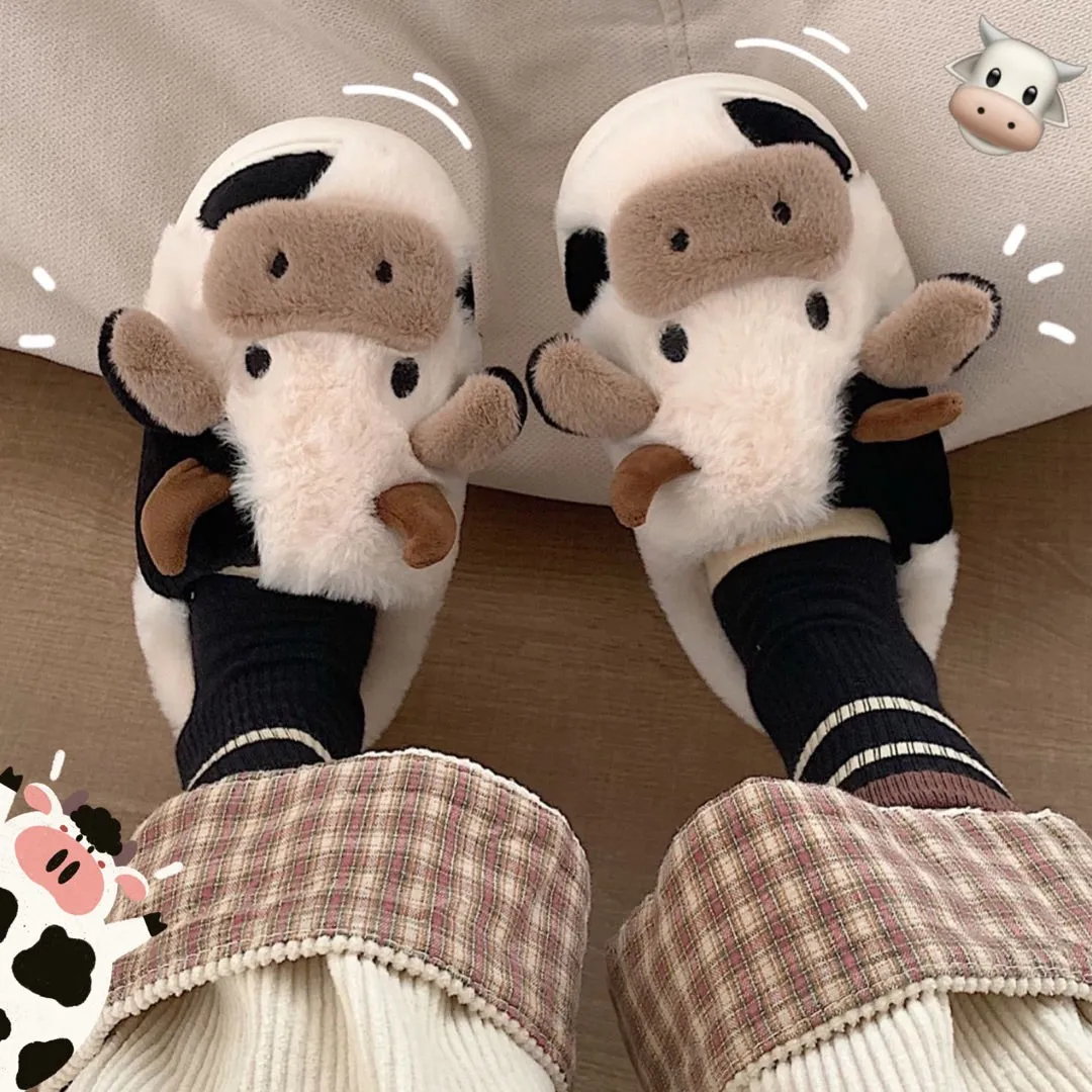 Soft and Comfy Cow House Slippers - Fluffy Cozy and Adorable Cow Print | Brodtica.com