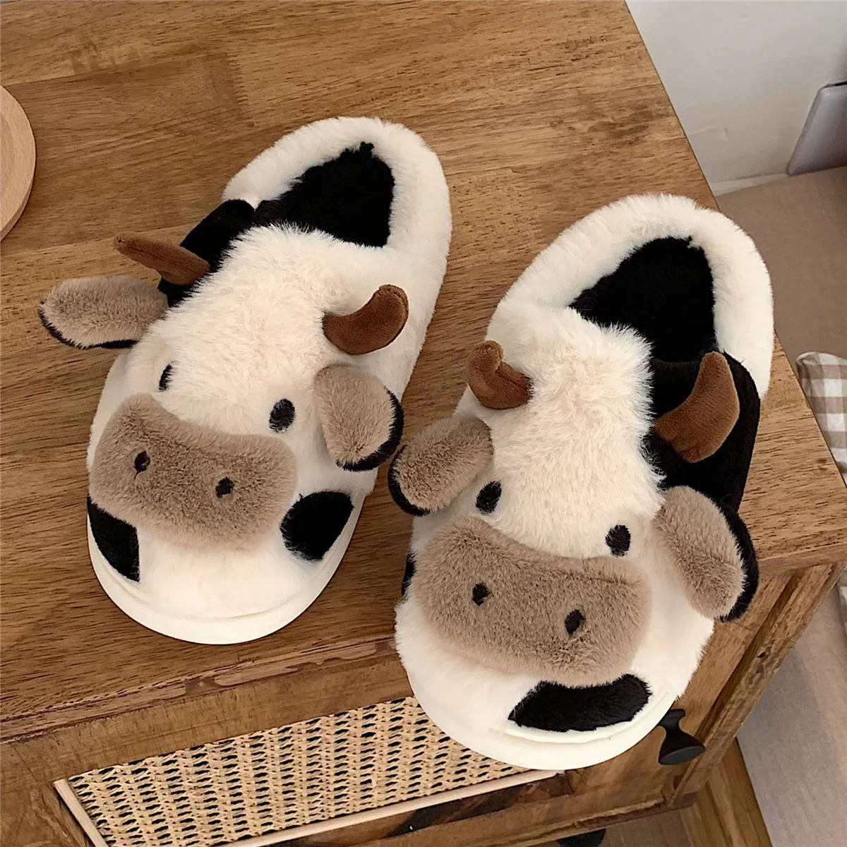 Soft and Comfy Cow House Slippers - Fluffy Cozy and Adorable Cow Print | Brodtica.com