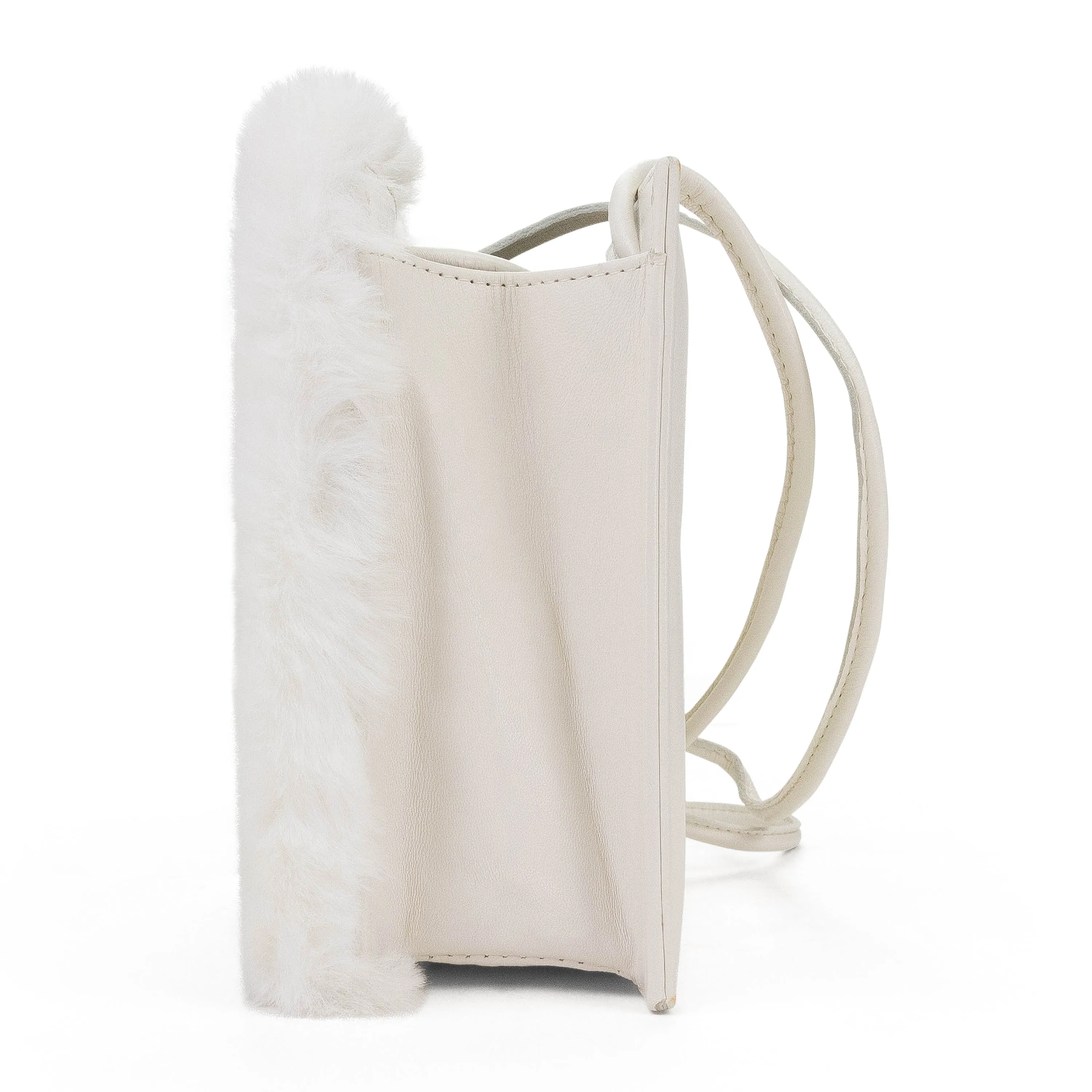 SQUARE MINI FAUX BUNNY WHITE CLUTCH