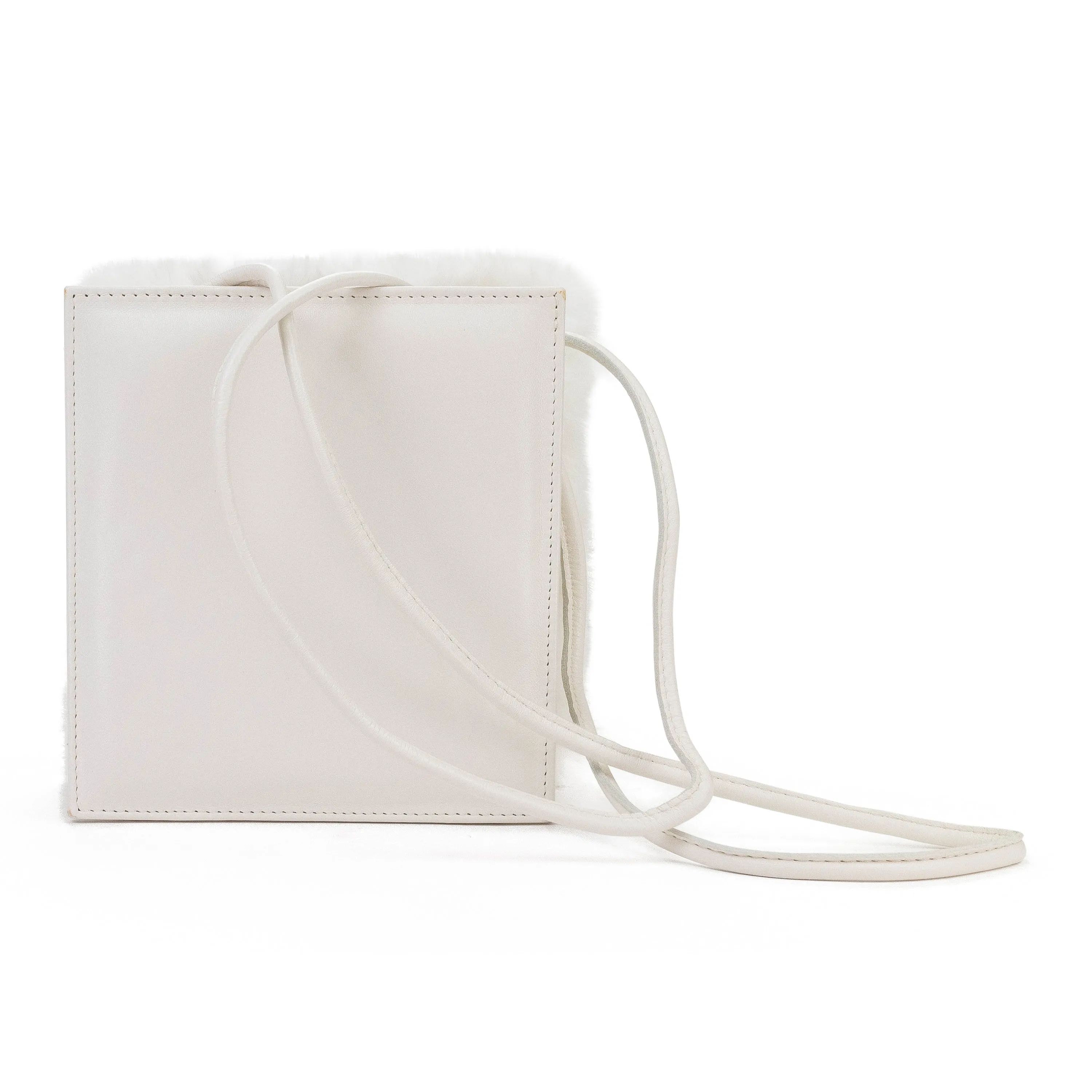 SQUARE MINI FAUX BUNNY WHITE CLUTCH