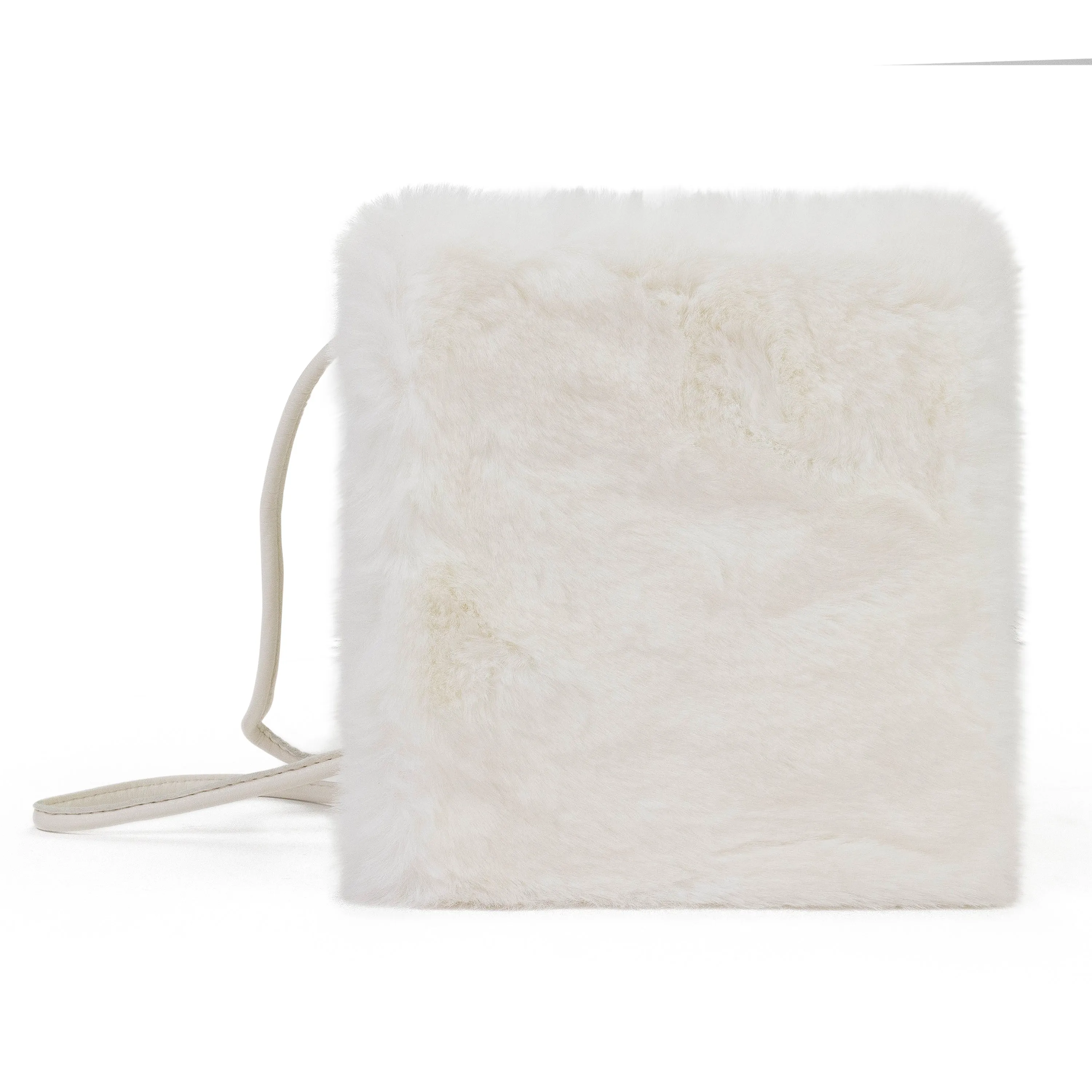 SQUARE MINI FAUX BUNNY WHITE CLUTCH
