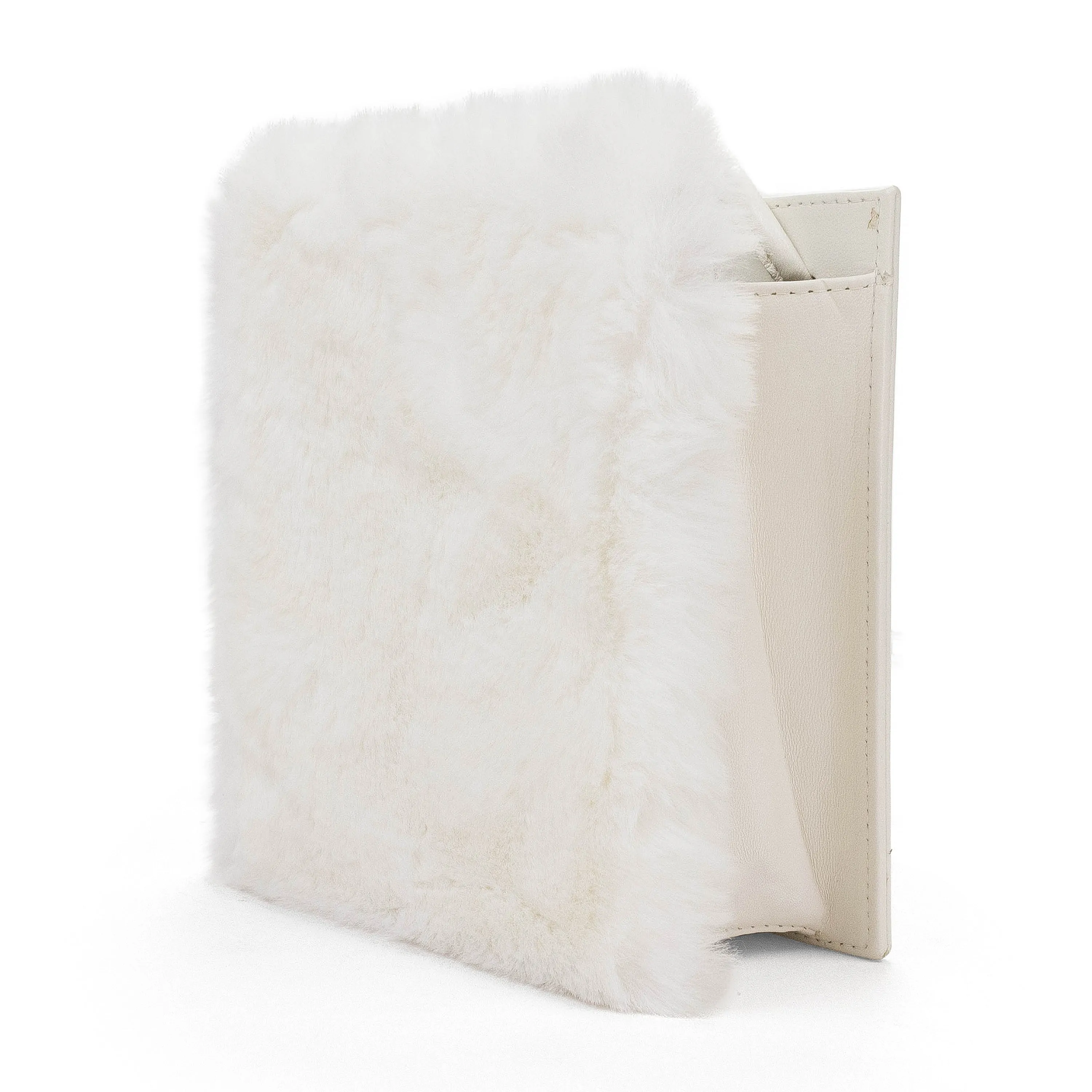 SQUARE MINI FAUX BUNNY WHITE CLUTCH