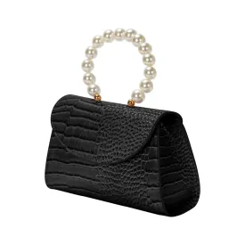 Stone Pattern Beaded Handbag with Flap Top (Black)