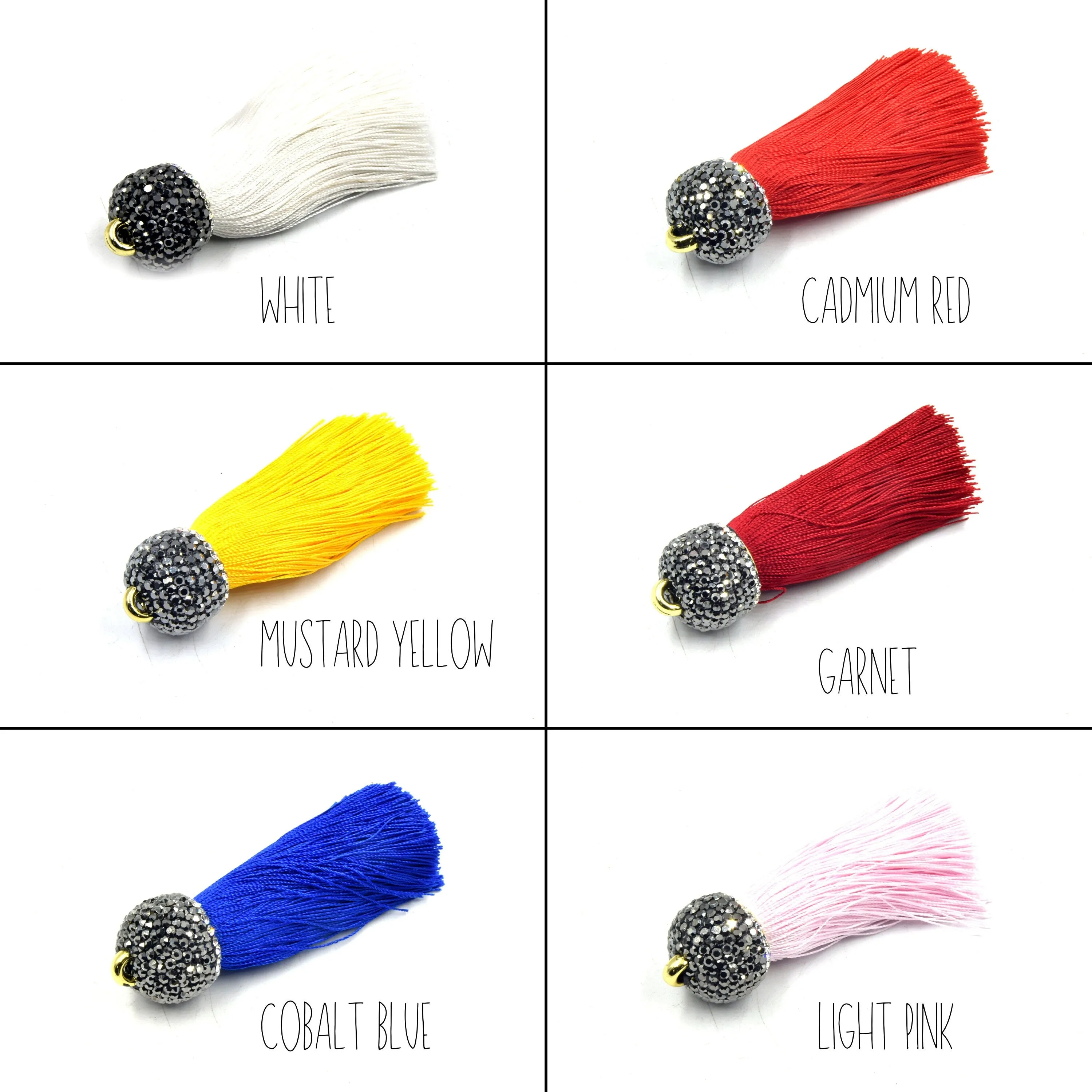 Tassels - 2.5 Inch Luxe Silk Tassels with Rhinestone Pave Cap, Tassel Pendant, Rhinestone Tassel, Focal Pendant, Fancy Tassel.