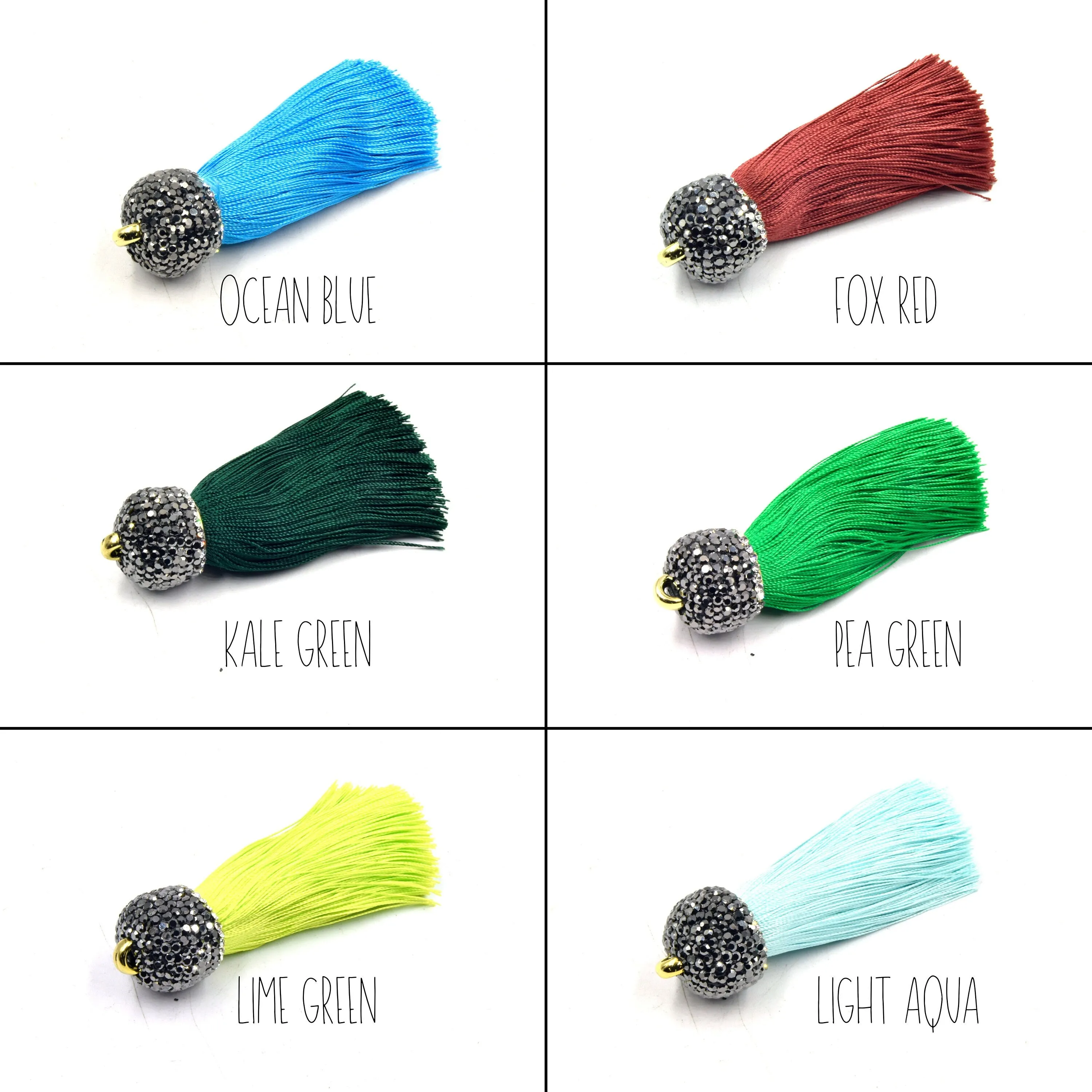 Tassels - 2.5 Inch Luxe Silk Tassels with Rhinestone Pave Cap, Tassel Pendant, Rhinestone Tassel, Focal Pendant, Fancy Tassel.