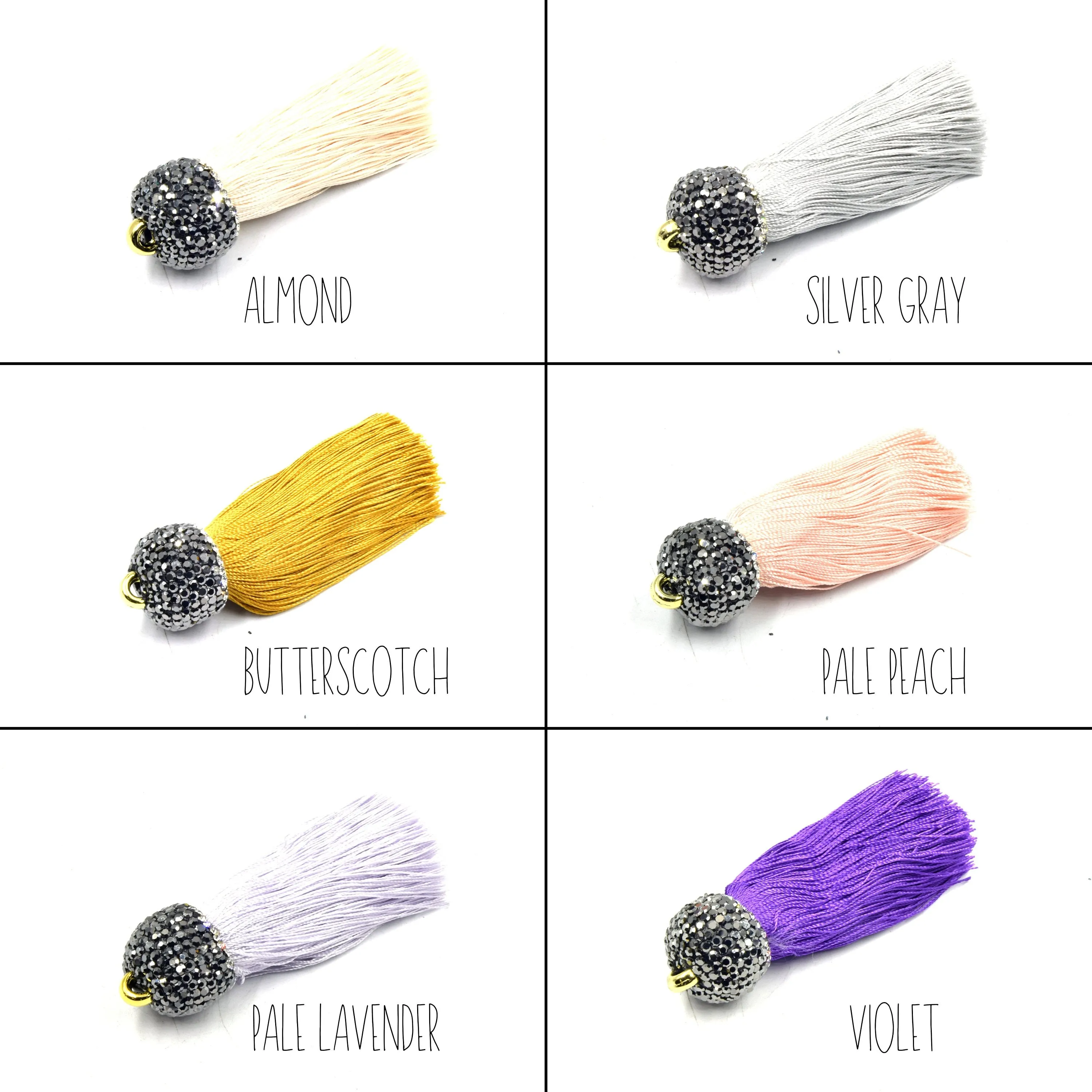 Tassels - 2.5 Inch Luxe Silk Tassels with Rhinestone Pave Cap, Tassel Pendant, Rhinestone Tassel, Focal Pendant, Fancy Tassel.